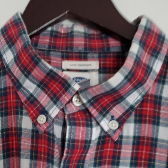 Old Navy Men's Large Red Plaid Slim Fit Button Front, Collar, Cuffs LS Shirt - Picture 6 of 9